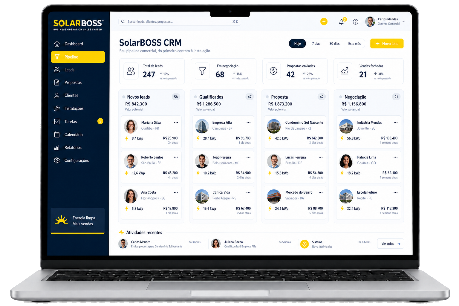 CRM SolarBOSS em notebook